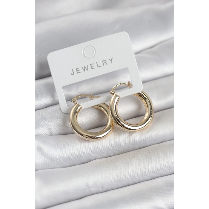 Gold Renk Pirinç Halka 25 mm Kadın Küpe 5886