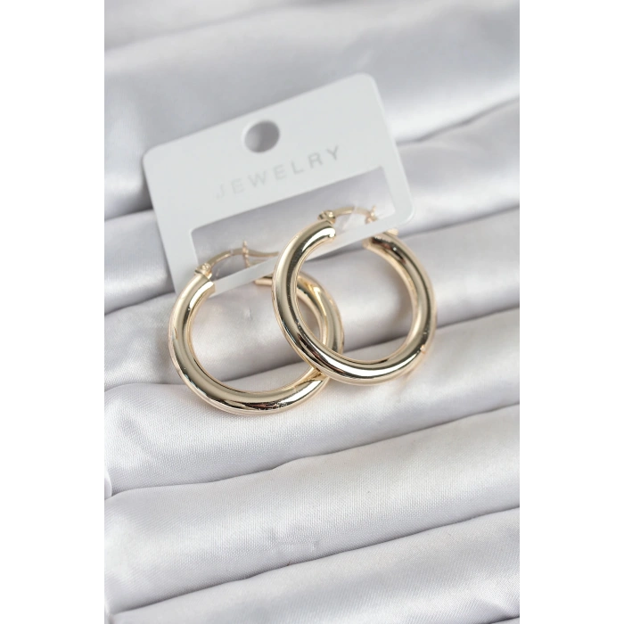 Gold Renk Pirinç Halka 30 mm Kadın Küpe 5886