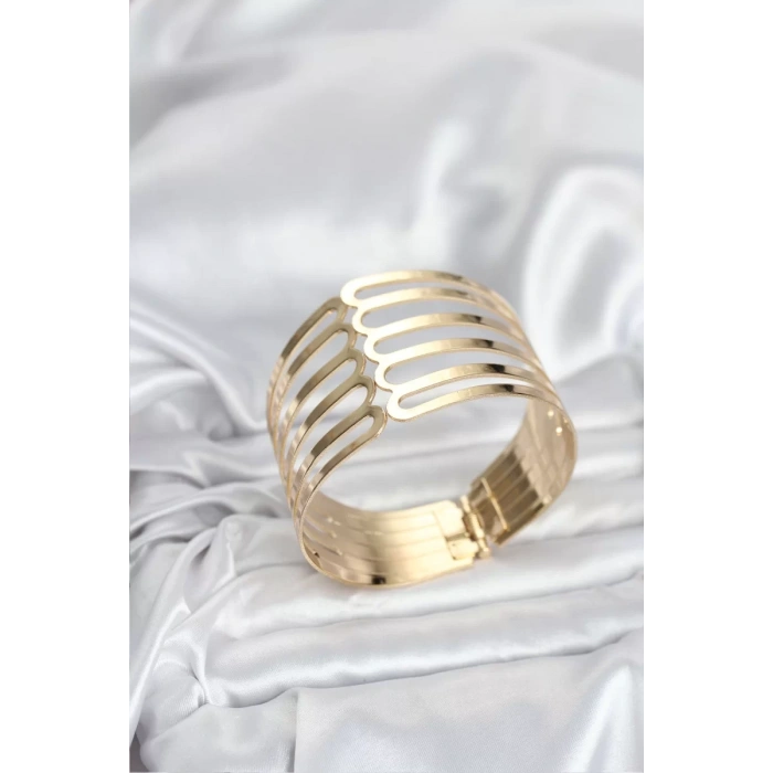 Gold Renk Pirinç Kaburga Model Kadın Bileklik - TJ-BB8063