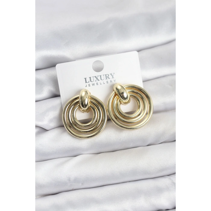 Gold Renk Pirinç Vintage Kadın Küpe 5886