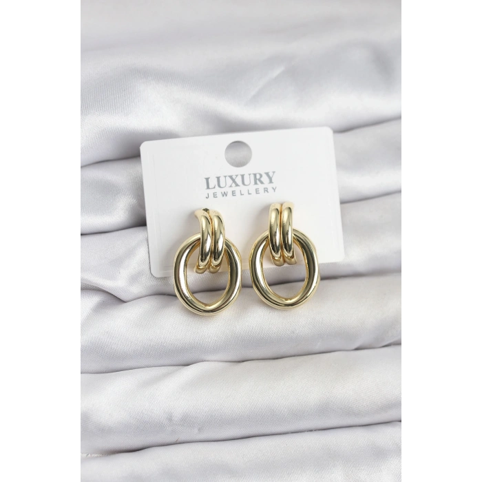 Gold Renk Pirinç Vintage Kadın Küpe 5886
