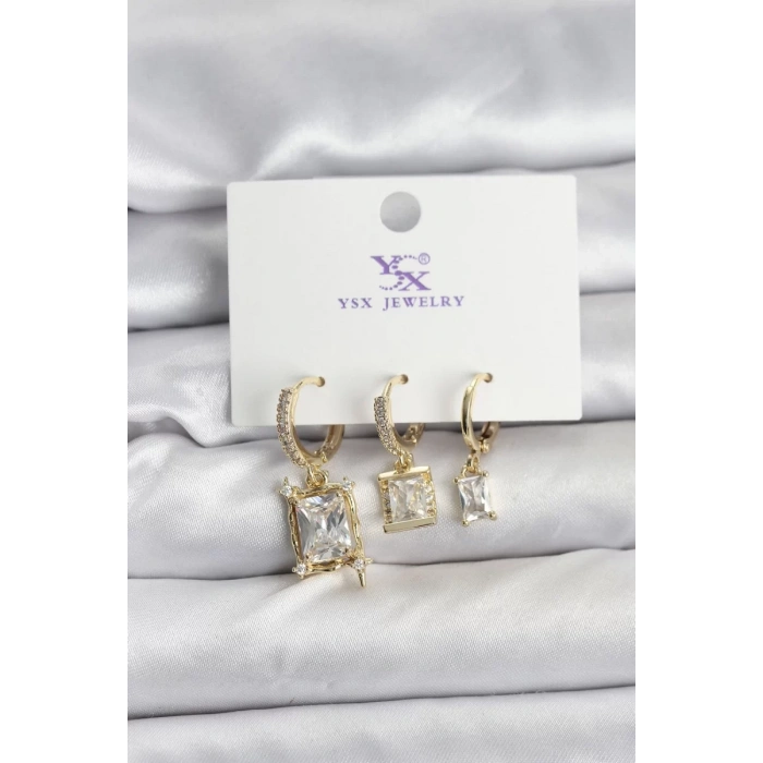 Gold Renk Zirkon Taşlı Kadın Küpe - TJ-BKP11344