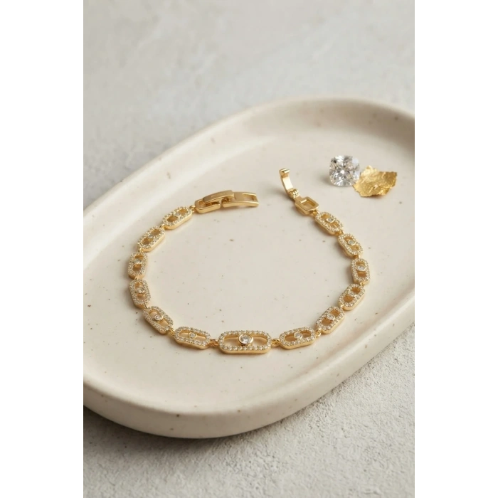 Gold Renk Zirkon Taşlı Messika Model Bileklik