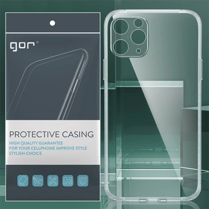 GOR İPhone 11 Pro Max 6.5 inch Kamera Korumalı Şeffaf Silikon Kılıf-(5775)