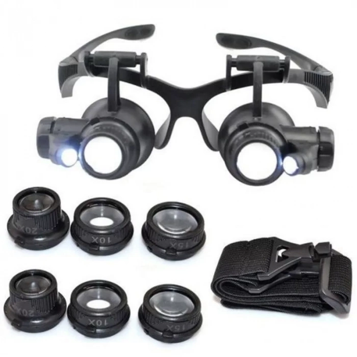Gözlük Modeli 10X 15X 20X 25X Lens 2 Led Işıklı Büyüteç 9892G