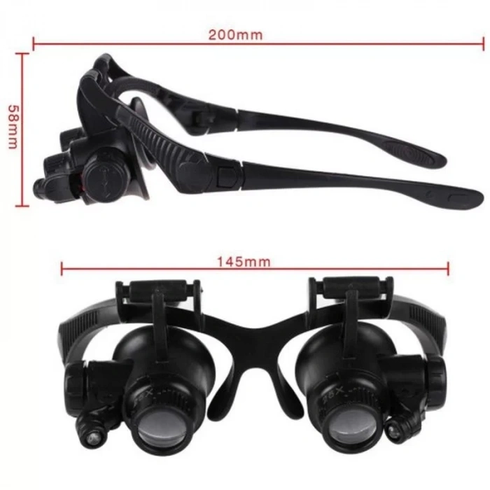 Gözlük Modeli 10X 15X 20X 25X Lens 2 Led Işıklı Büyüteç 9892G