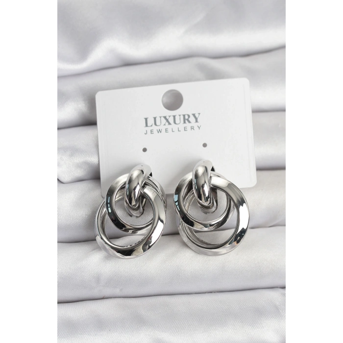 Gümüş Renk Halka Model Pirinç Kadın Küpe 5886
