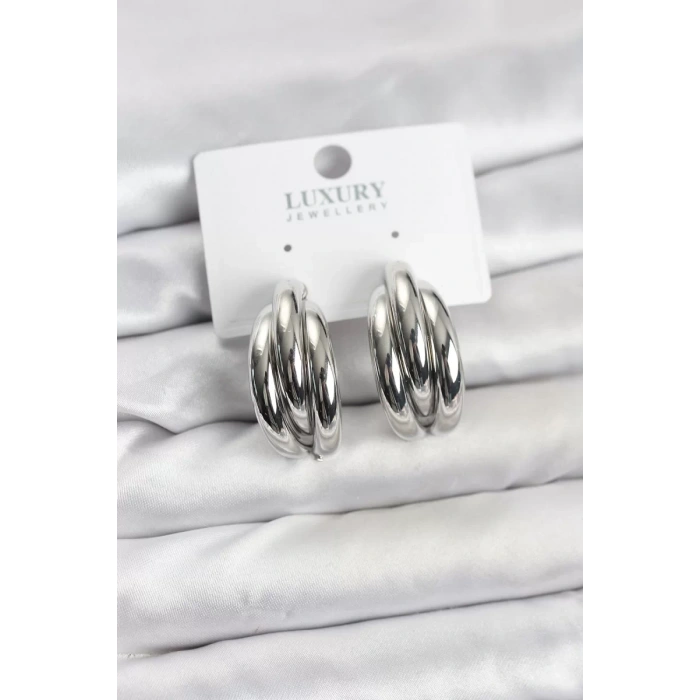 Gümüş Renk Pirinç Yarım Halka Model Kadın Küpe - TJ-BKP11603