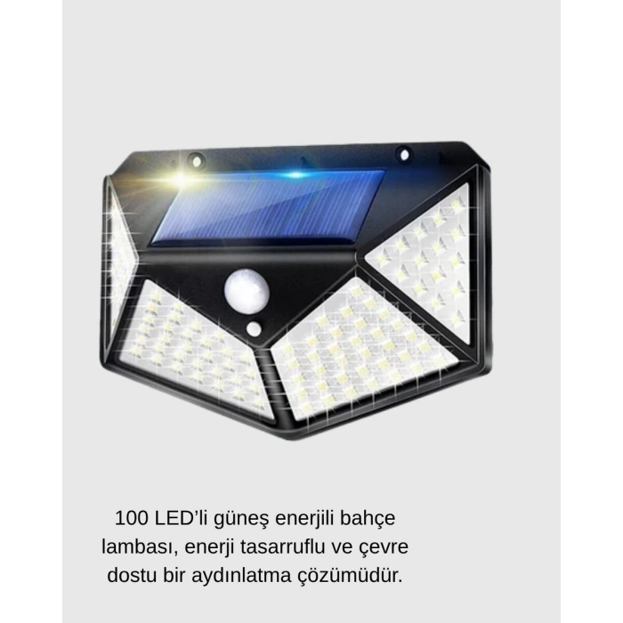 Güneş Enerjili 100 LED Dış Mekan Lamba – Hareket Sensörlü 2200mAh Bataryalı Solar Aydınlatma