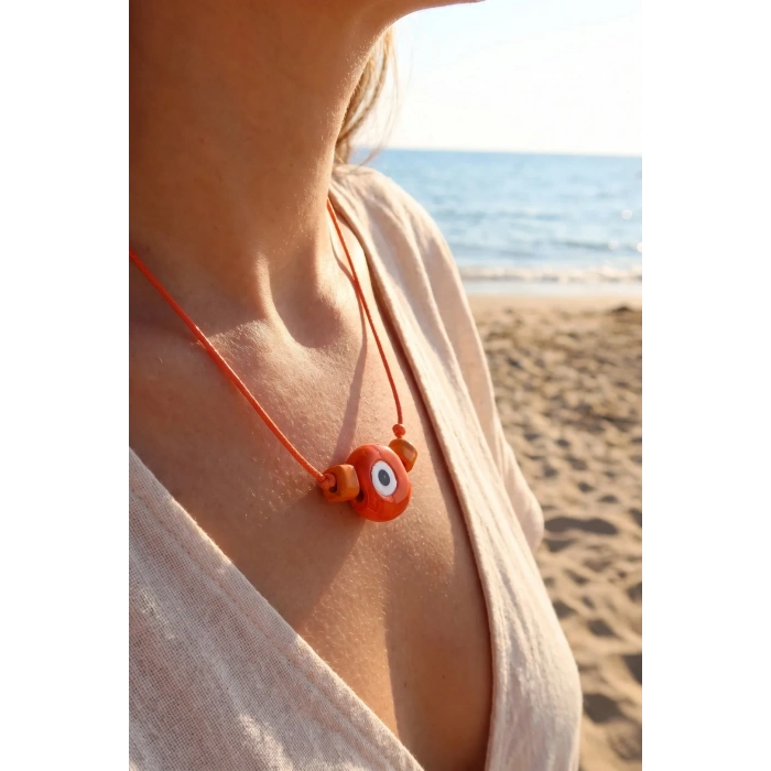 Handmade Bohem Turuncu Nazar Kolye