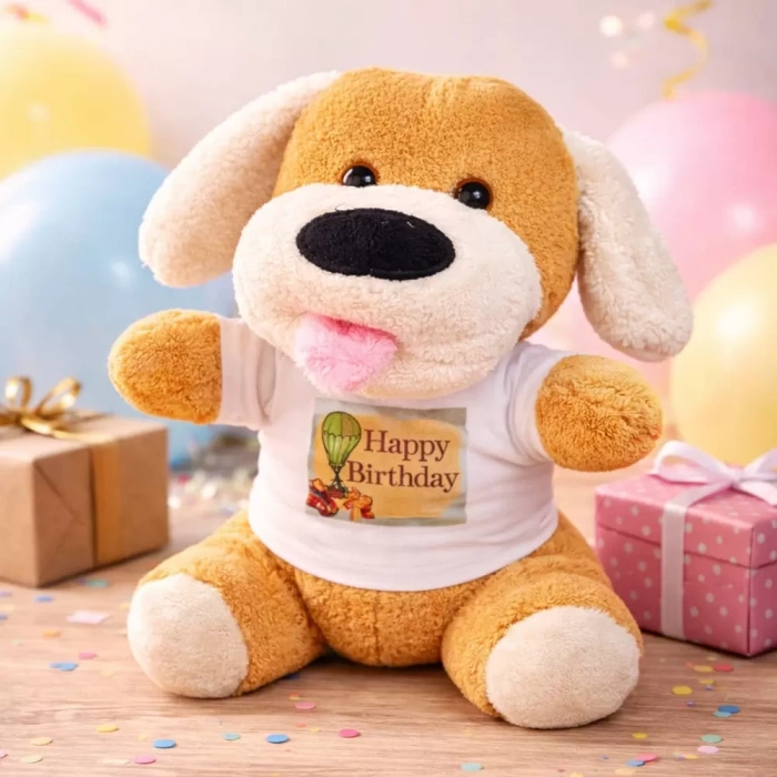 Happy Birthday Tişörtlü Peluş Oyuncak Köpek