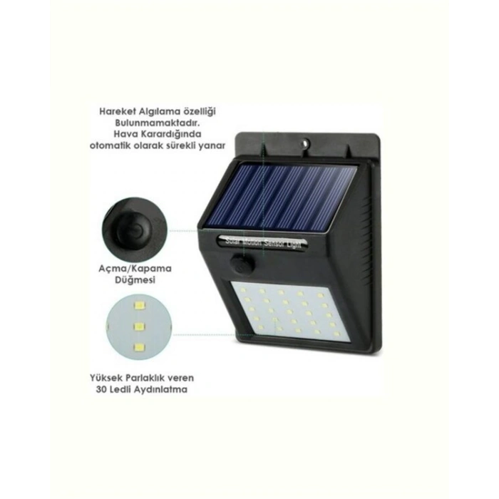 Hareket Sensörlü Solar Lamba | 120° Algılama Açısı 3-4 Metre Mesafe Suya Dayanıklı LED