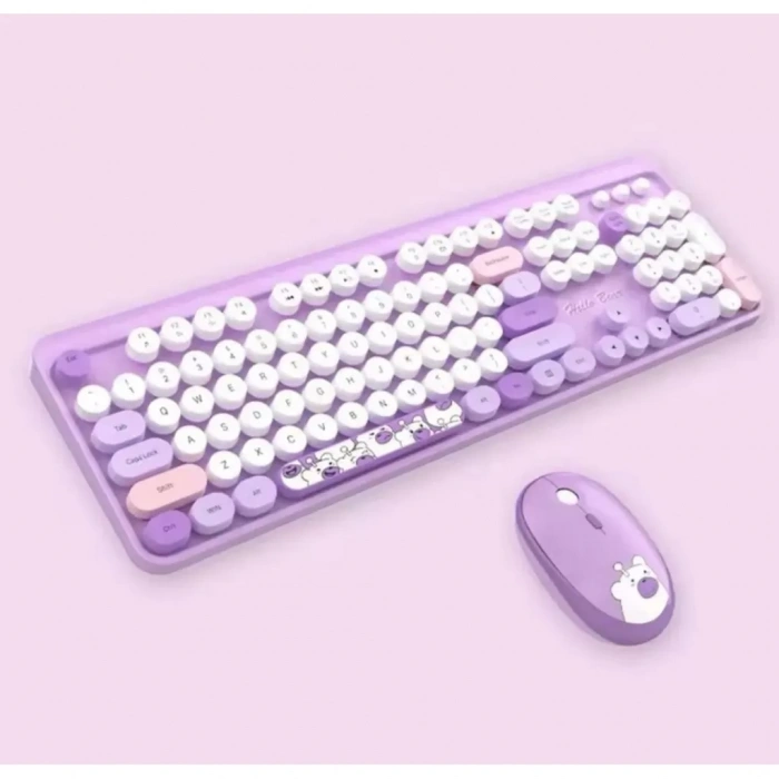 Hello Bear Mor Klavye Mouse Set