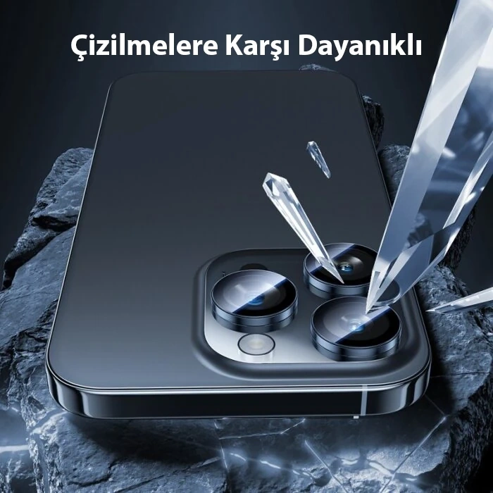 HOCO Crystal Clear iPhone 15 Pro-15 Pro Max HD 3D Metal Çerçeveli Kamera Koruyucu Lens-(5775)
