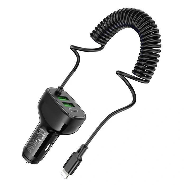 HOCO NZ11A 30W 2 USB+ Type-C Girişli iPhone Kablolu Araç Çakmaklık Şarj Aleti-(5775)