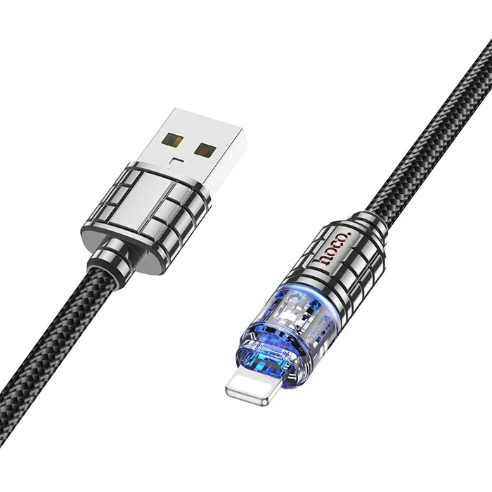 HOCO U122 Kristal Uç 2.4A USB to iPhone Lightning Hızlı Data ve Şarj Kablosu-(5775)