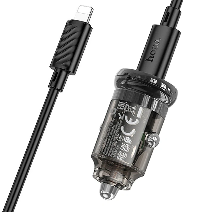 HOCO Z53 Sight Single PD30W Type-C Girişli Araç Çakmaklık Hızlı Şarj Aleti + Type-C to iPhone Lightn-(5775)