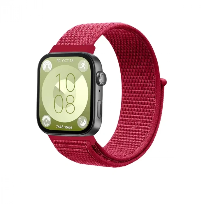 Huawei Fit 4 Hasırlı Cırtcırtlı Kordon - Kırmızı