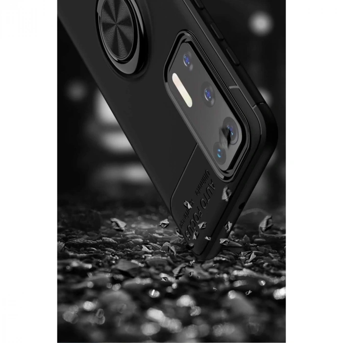 Huawei P40 Kılıf Range Yüzüklü Silikon - Siyah-gold