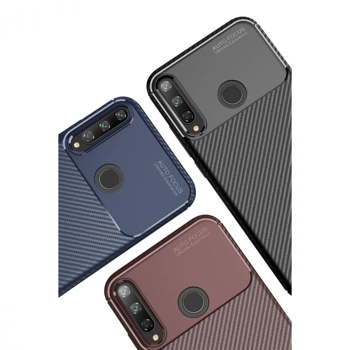 Huawei P40 Lite E Kılıf Auto Focus Karbon Kapak - Kahverengi