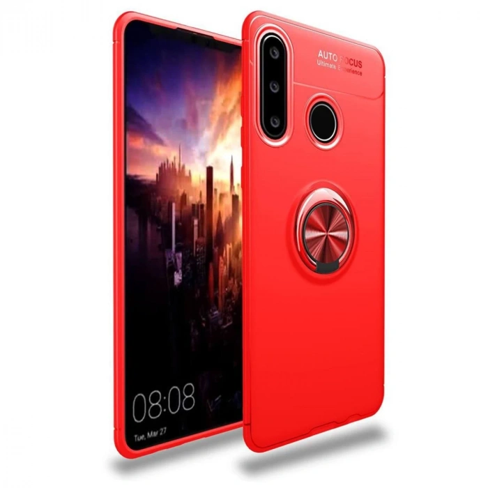 Huawei Y6p Kılıf Range Yüzüklü Silikon - Kırmızı