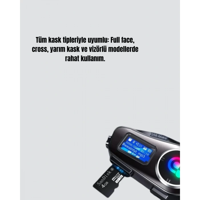 IP65 Suya Dayanıklı Kask Bluetooth Kulaklık LCD Ekranlı