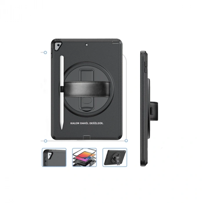 İpad 10.2 (7.nesil) Kılıf Hand Strap Tablet Kılıfı - Siyah