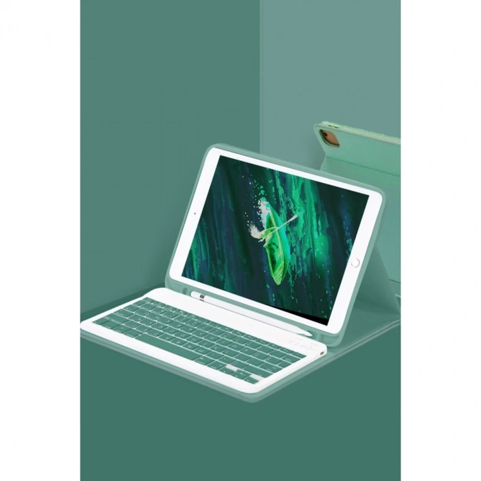 İpad Pro 12.9 (2024) Kılıf Kc01 Smart Klavyeli Tablet Kılıfı - Koyu Yeşil