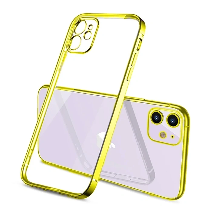 iPhone 11 6.1inç Renkli Kenar Şeffaf Kılıf Kamera Korumalı Silikon Kılıf-(5775)