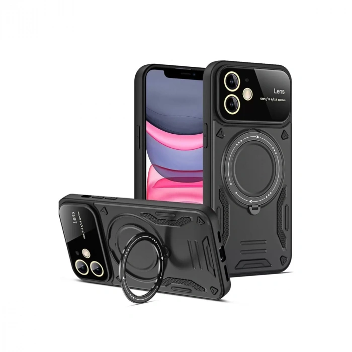 İphone 11 Kılıf Joy Lens Standlı Kapak - Siyah