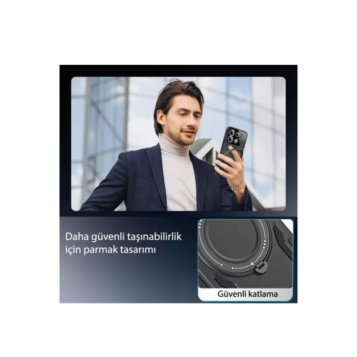 İphone 11 Kılıf Joy Lens Standlı Kapak - Siyah