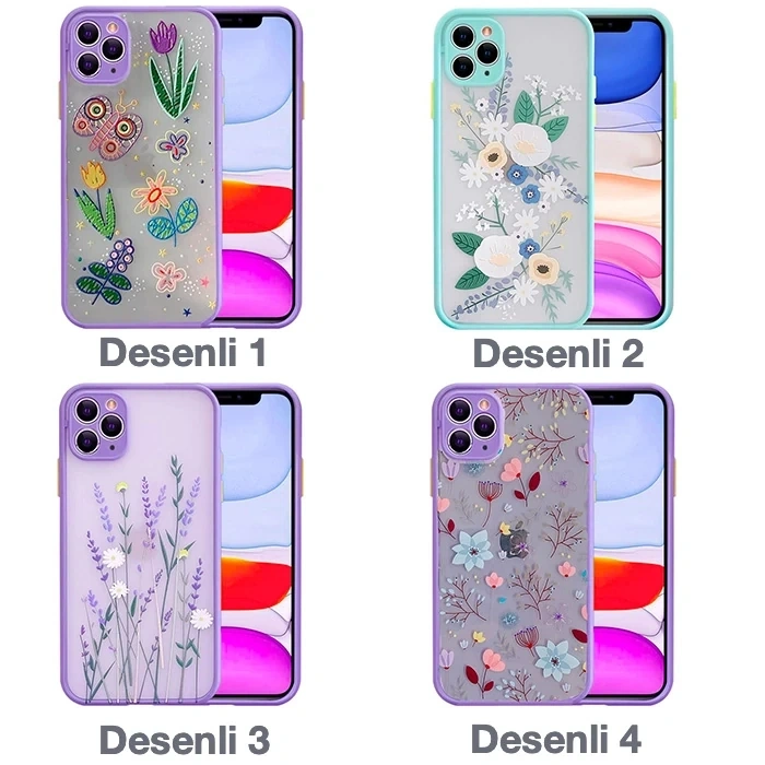 iPhone 11 Pro 5.8inç Kamera Korumalı Çiçek Desenli Silikon Kılıf-(5775)