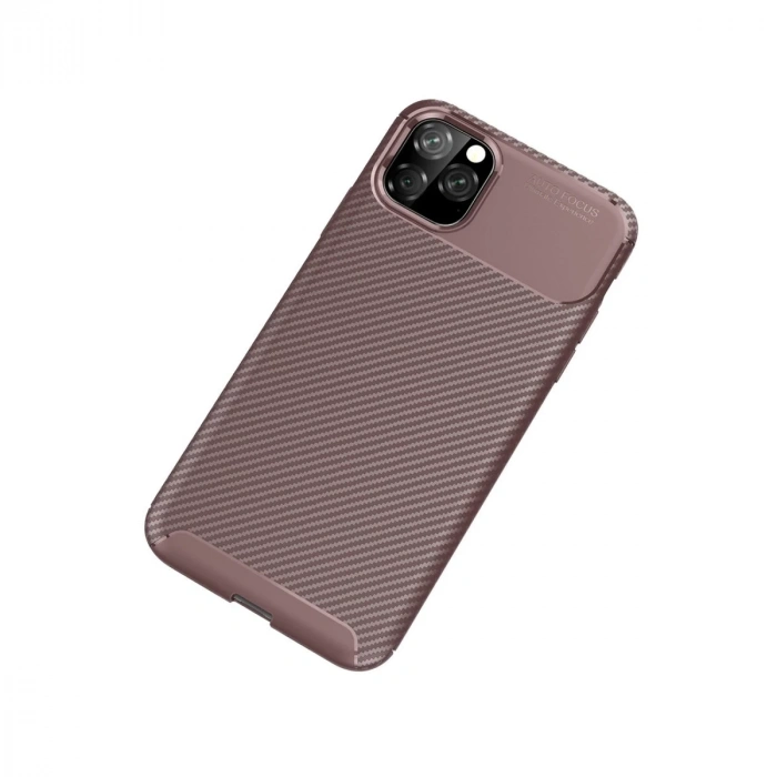 İphone 11 Pro Max Kılıf Auto Focus Karbon Kapak - Kahverengi