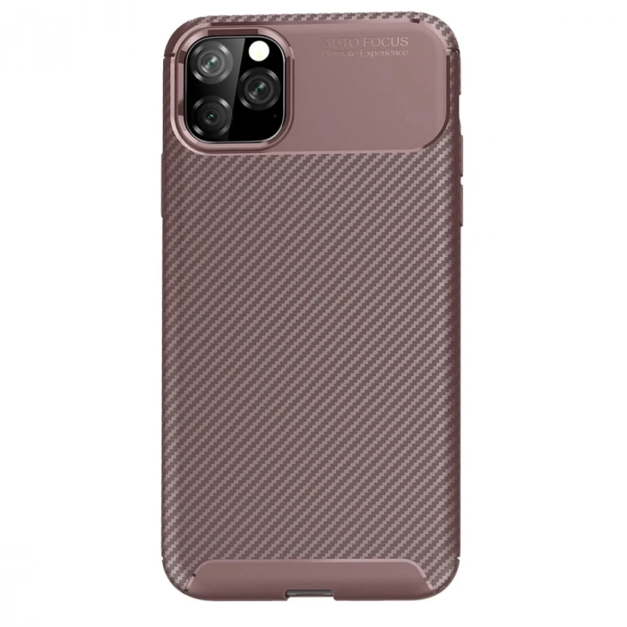 İphone 11 Pro Max Kılıf Auto Focus Karbon Kapak - Kahverengi