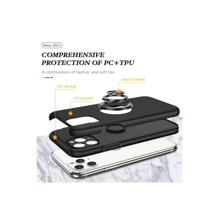 İphone 11 Pro Max Kılıf Elit Yüzüklü Kapak - Siyah