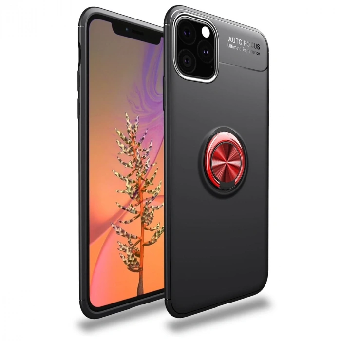 İphone 11 Pro Max Kılıf Range Yüzüklü Silikon - Siyah-kırmızı
