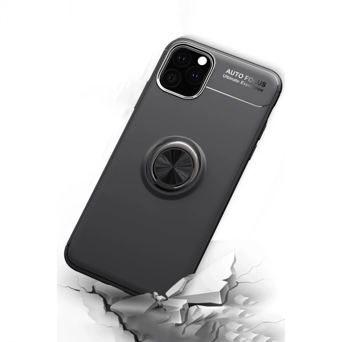 İphone 11 Pro Max Kılıf Range Yüzüklü Silikon - Siyah-kırmızı