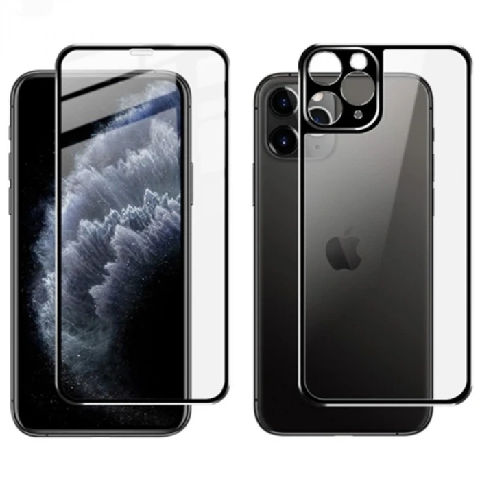 İPhone 11 Pro Max Metal Çerçeve Ön Arka 3D Full Tempered Cam Koruyucu-(5775)