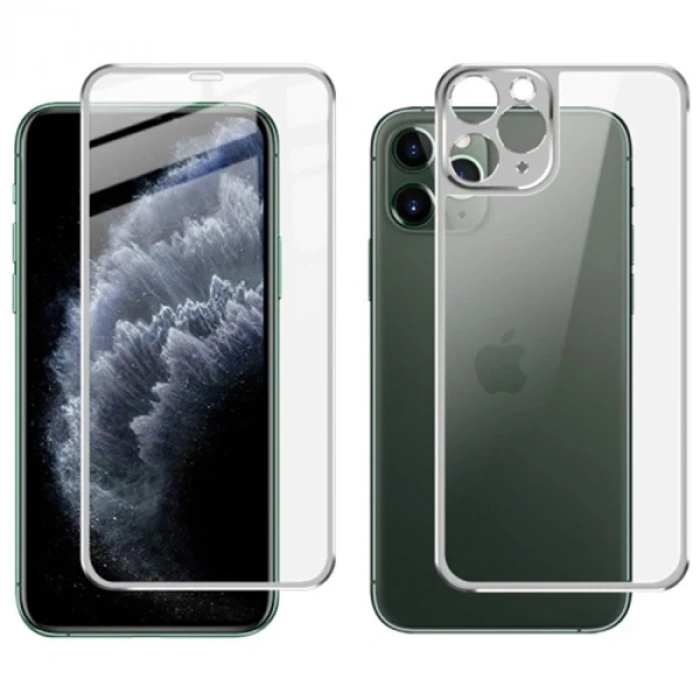 İPhone 11 Pro Metal Çerçeve Ön Arka 3D Full Tempered Cam Koruyucu-(5775)