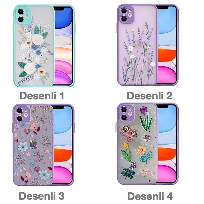 iPhone 12 6.1inç Kamera Korumalı Çiçek Desenli Silikon Kılıf-(5775)