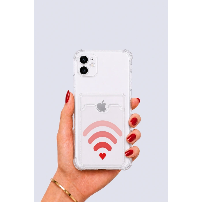 iPhone 12 Kartlıklı Aşk Sinyali Desenli Kılıf