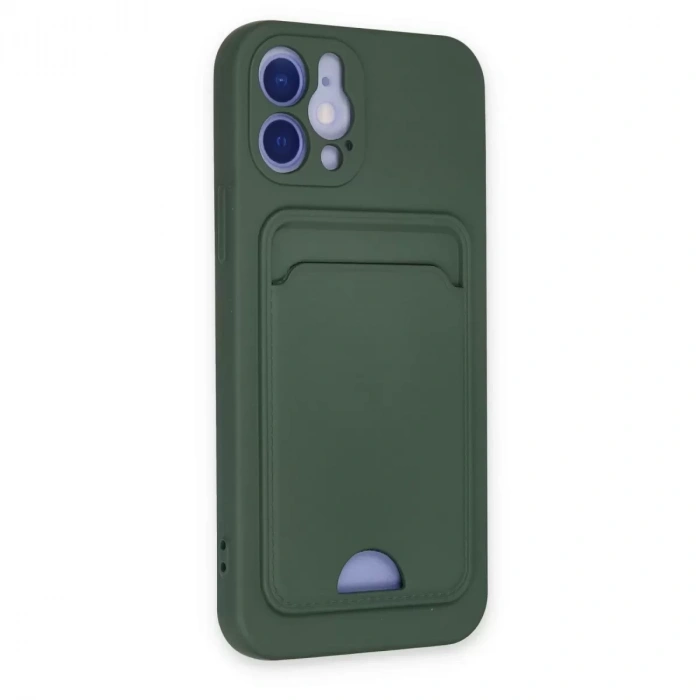 İphone 12 Kılıf Kelvin Kartvizitli Silikon - Koyu Yeşil