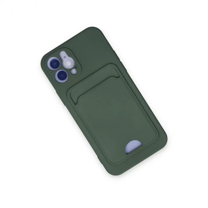 İphone 12 Kılıf Kelvin Kartvizitli Silikon - Koyu Yeşil