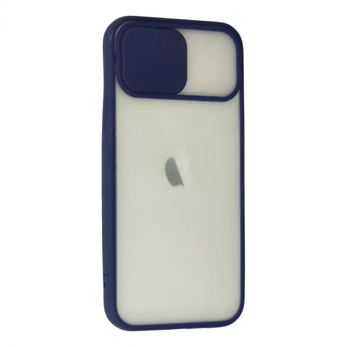 İphone 12 Kılıf Palm Buzlu Kamera Sürgülü Silikon - Lacivert