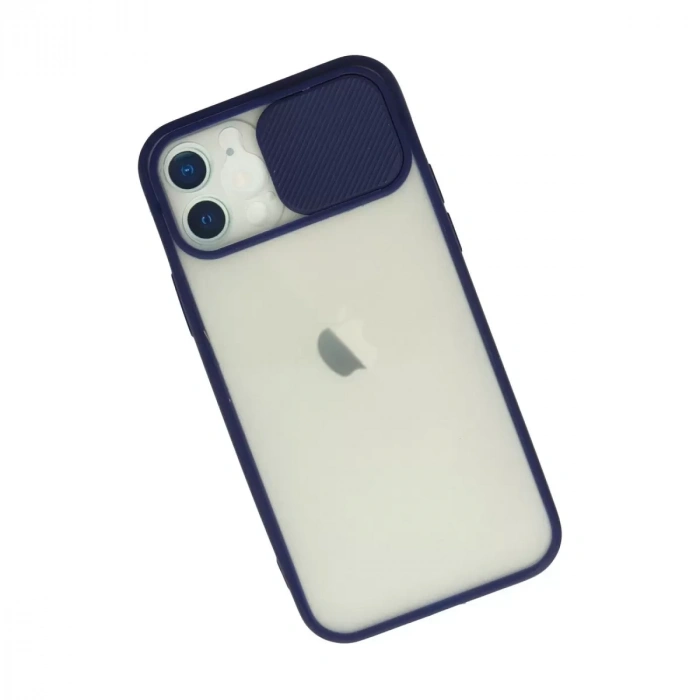 İphone 12 Kılıf Palm Buzlu Kamera Sürgülü Silikon - Lacivert