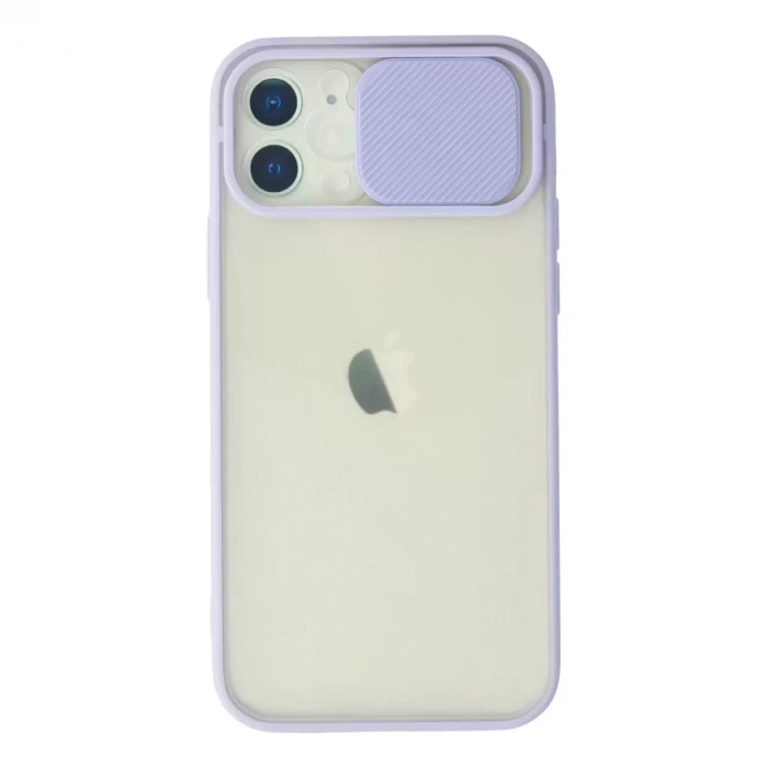 İphone 12 Kılıf Palm Buzlu Kamera Sürgülü Silikon - Lila