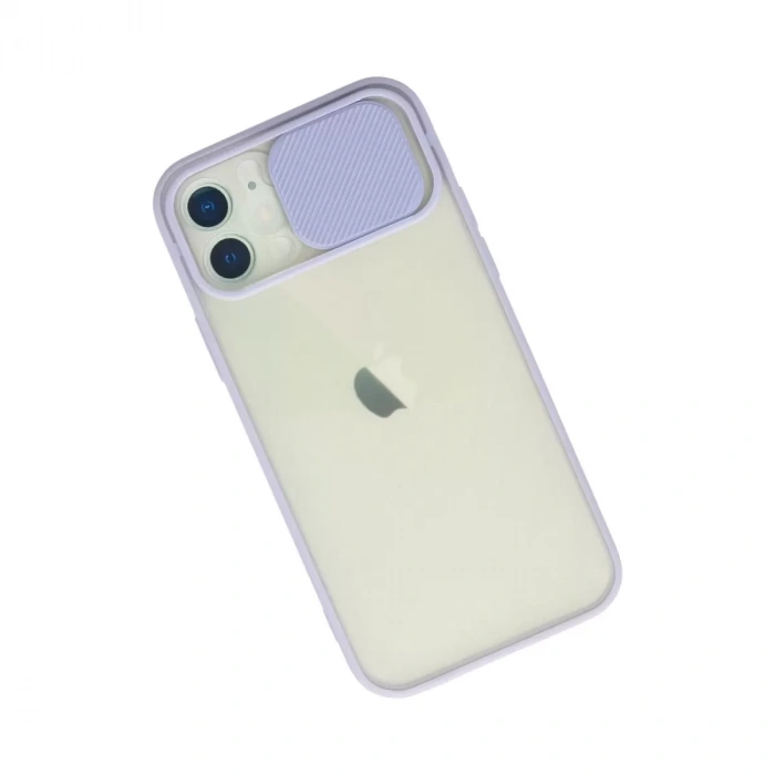 İphone 12 Kılıf Palm Buzlu Kamera Sürgülü Silikon - Lila