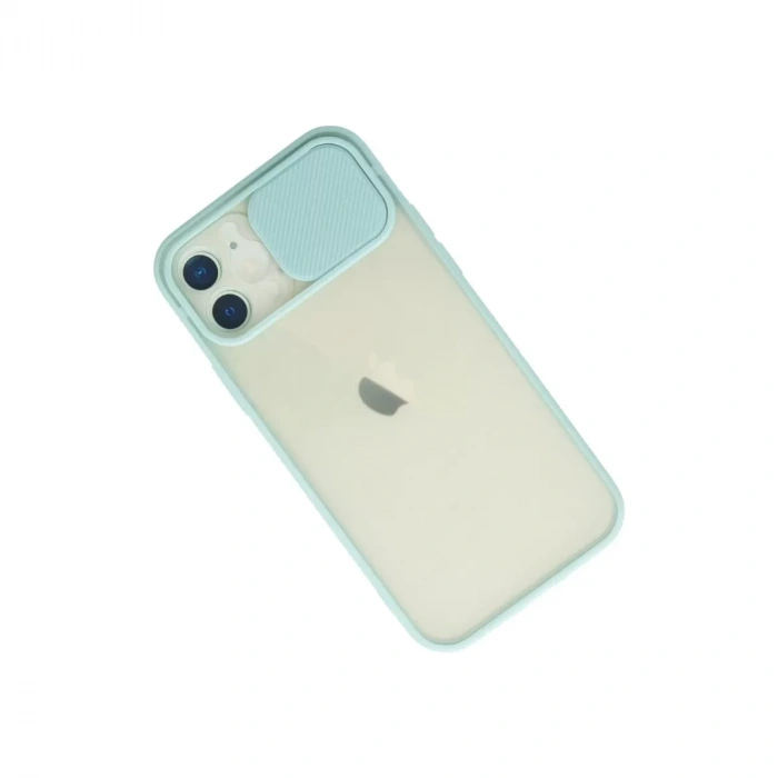 İphone 12 Kılıf Palm Buzlu Kamera Sürgülü Silikon - Turkuaz