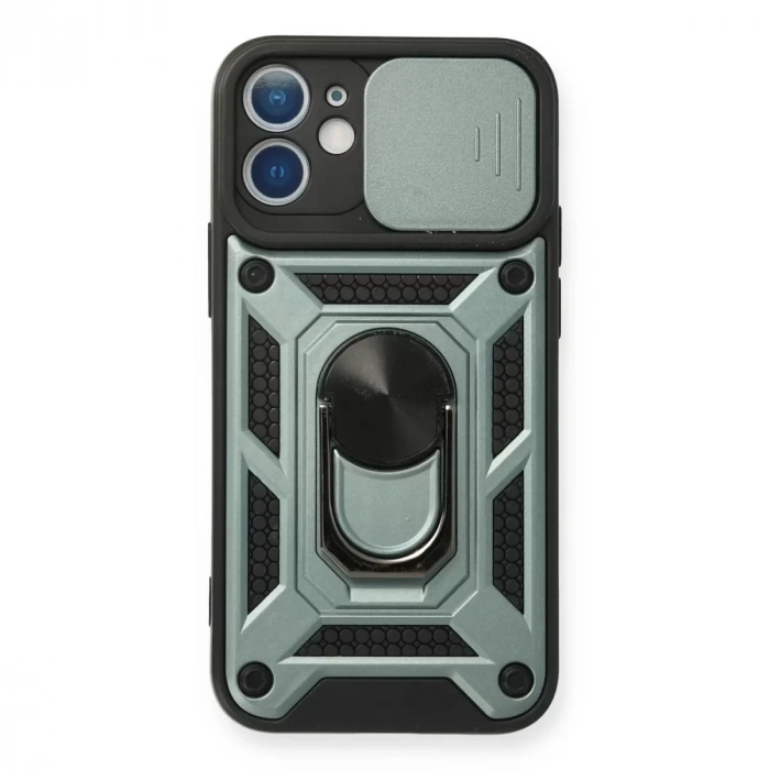 İphone 12 Kılıf Pars Lens Yüzüklü Silikon - Yeşil