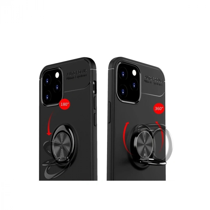 İphone 12 Kılıf Range Yüzüklü Silikon - Siyah-kırmızı
